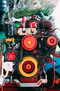 picture of internal combustion engine with red colors